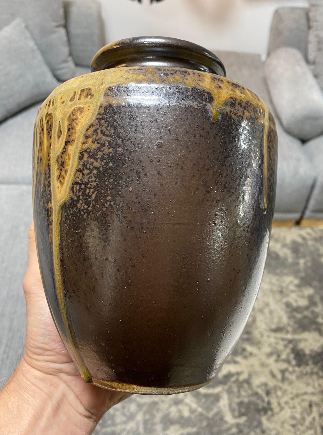 Japanese Antique Tamba Tanba Ware Natural Ash Glaze Wab-Sabi Pottery Vase Jar 7