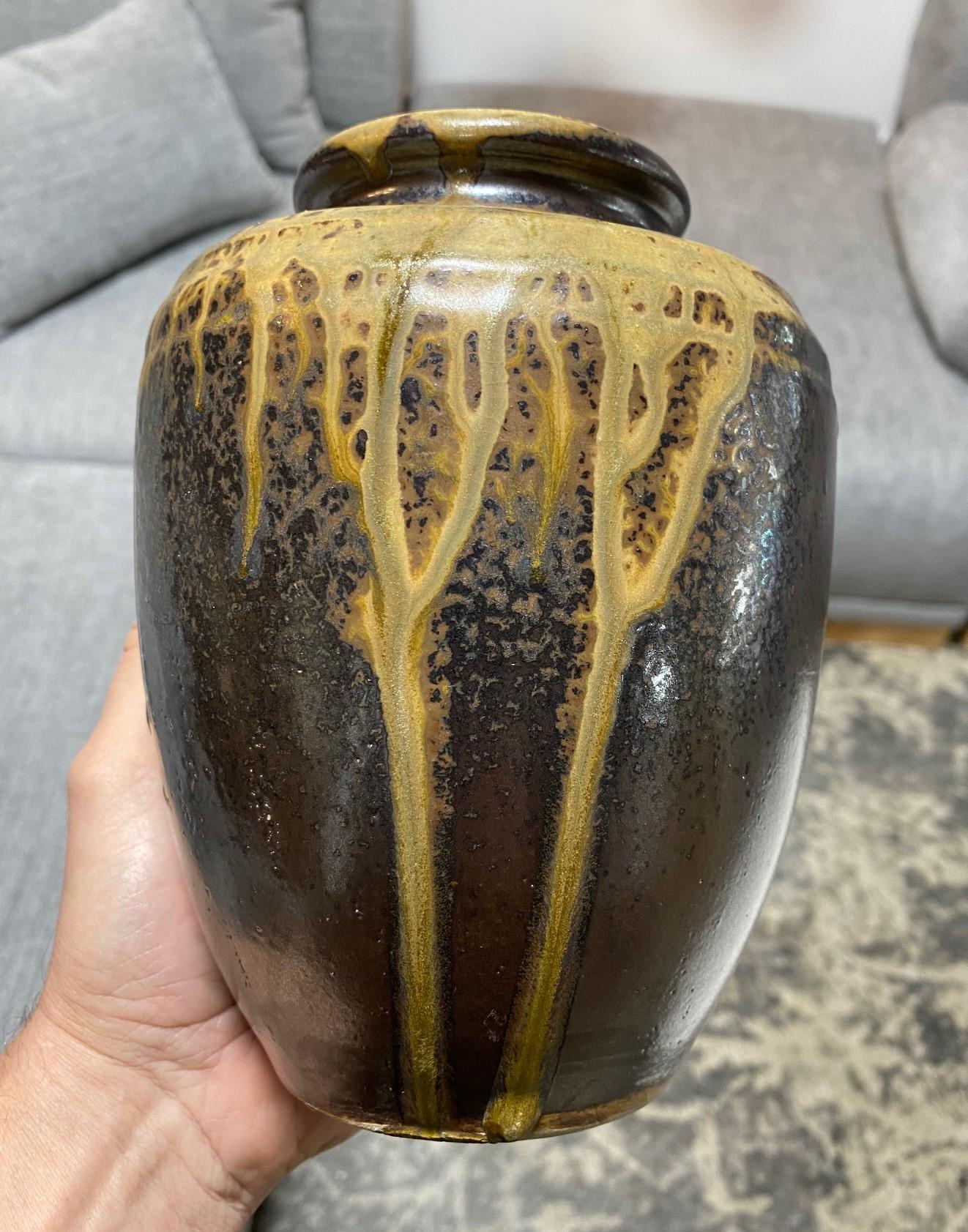 Japanese Antique Tamba Tanba Ware Natural Ash Glaze Wab-Sabi Pottery Vase Jar 8