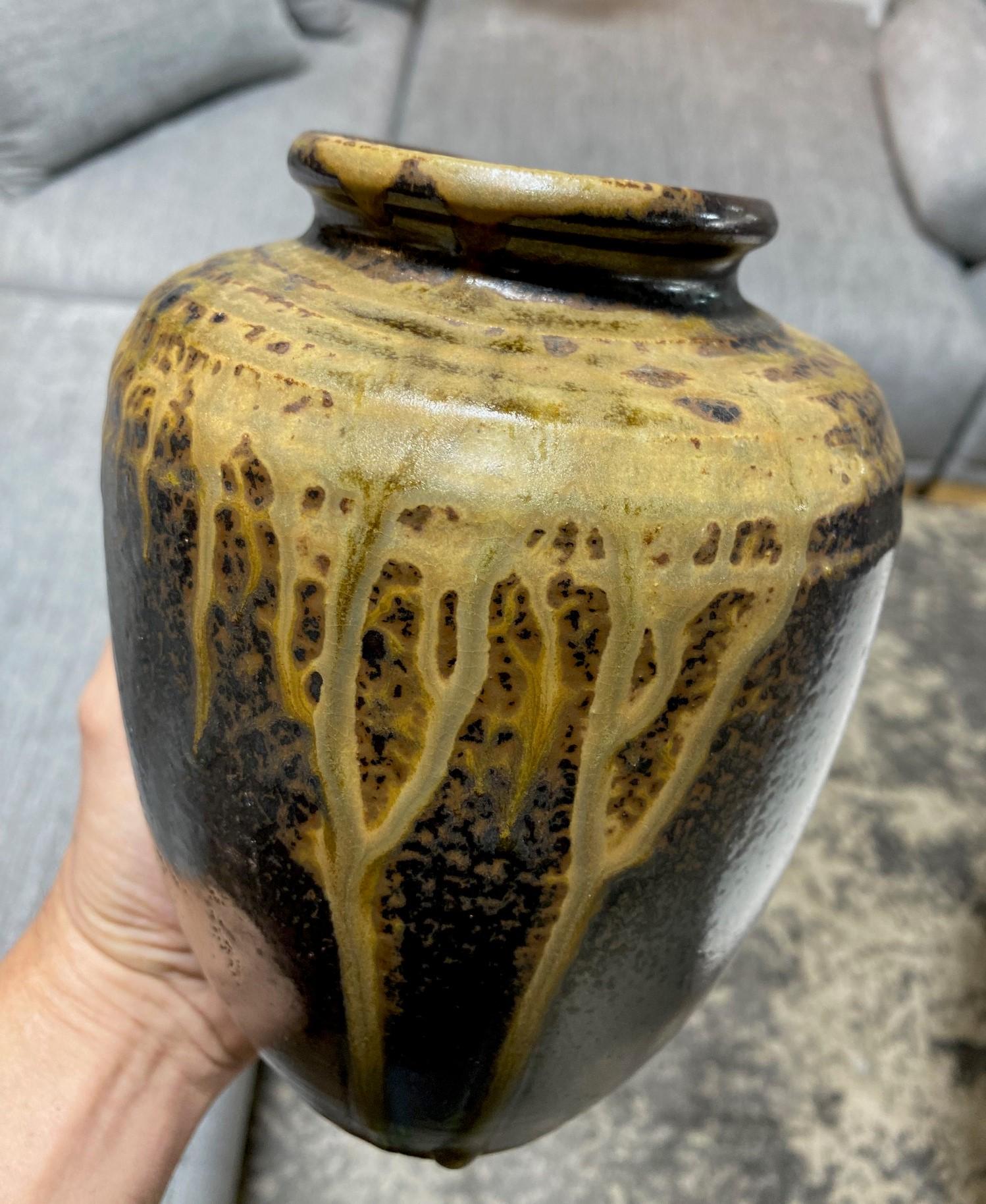 Japanese Antique Tamba Tanba Ware Natural Ash Glaze Wab-Sabi Pottery Vase Jar 9