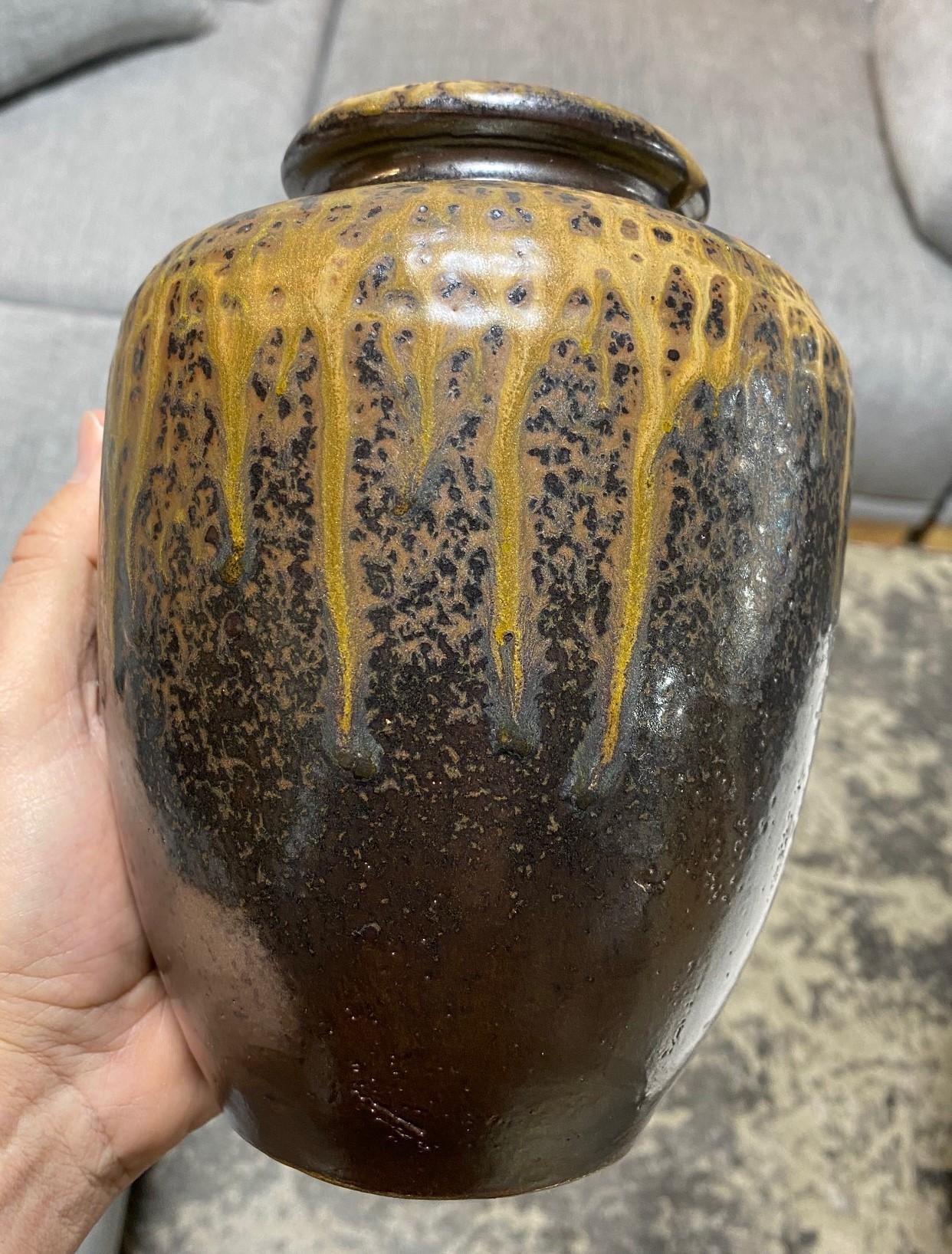 Japanese Antique Tamba Tanba Ware Natural Ash Glaze Wab-Sabi Pottery Vase Jar 10