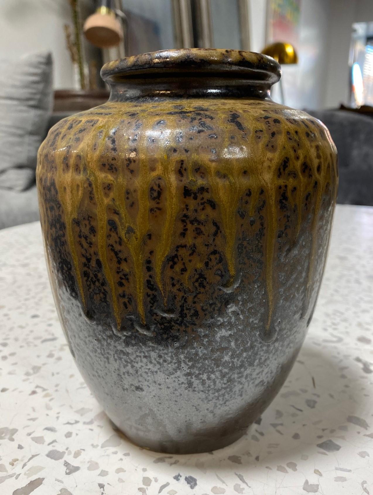 Showa Japanese Antique Tamba Tanba Ware Natural Ash Glaze Wab-Sabi Pottery Vase Jar