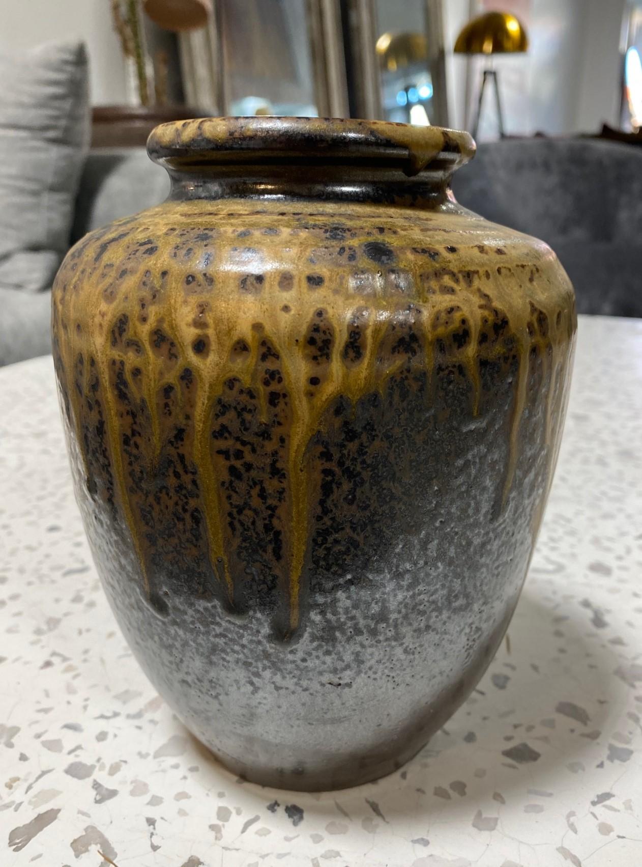 Glazed Japanese Antique Tamba Tanba Ware Natural Ash Glaze Wab-Sabi Pottery Vase Jar