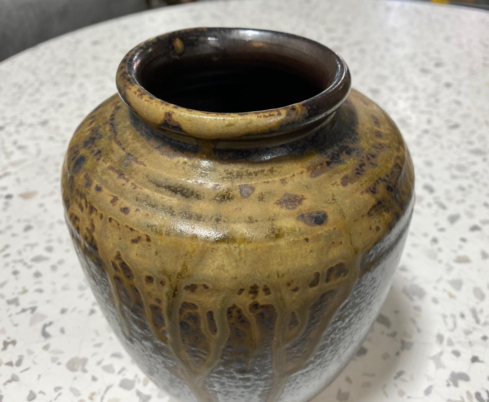 20th Century Japanese Antique Tamba Tanba Ware Natural Ash Glaze Wab-Sabi Pottery Vase Jar