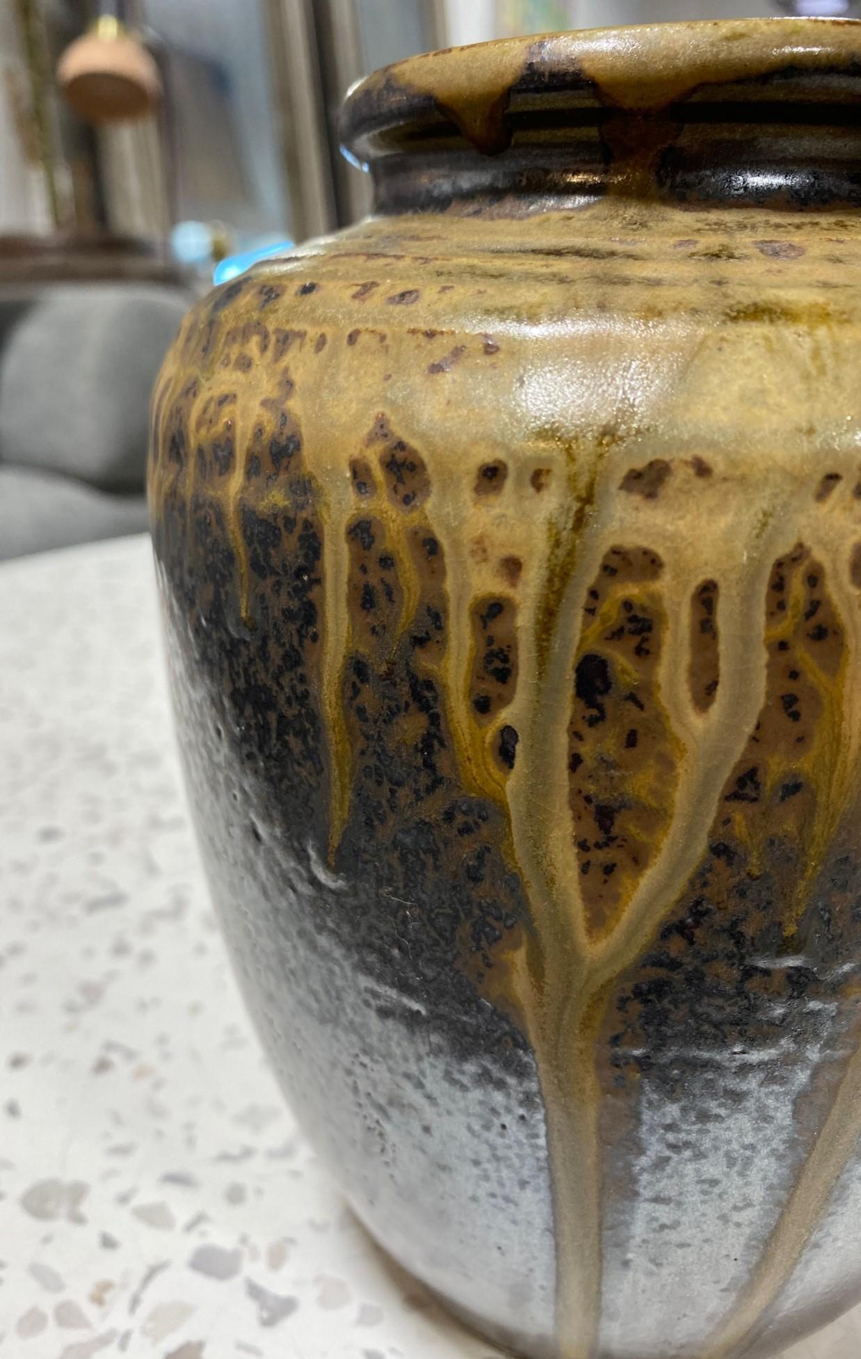 Japanese Antique Tamba Tanba Ware Natural Ash Glaze Wab-Sabi Pottery Vase Jar 1