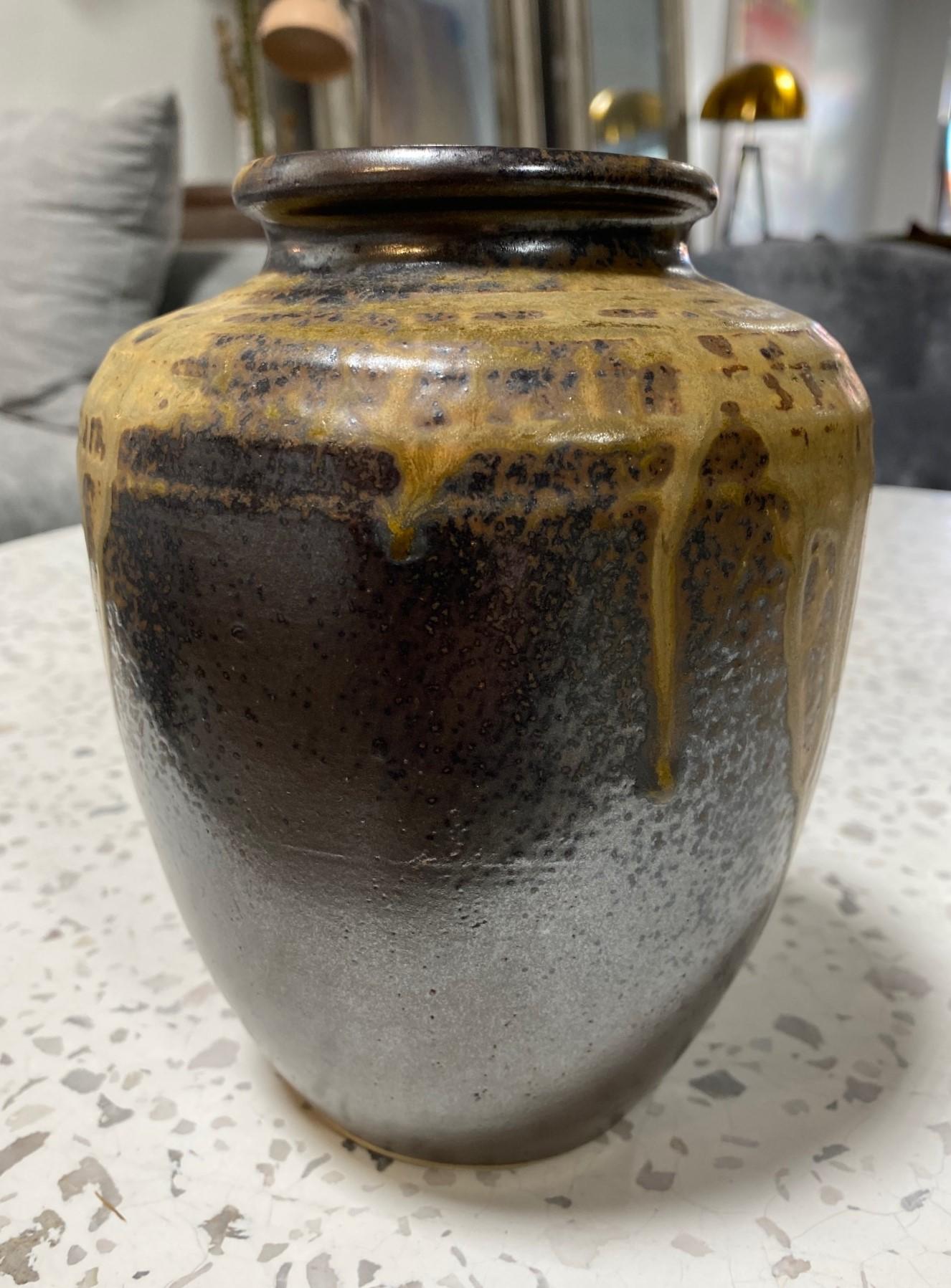 Japanese Antique Tamba Tanba Ware Natural Ash Glaze Wab-Sabi Pottery Vase Jar 3
