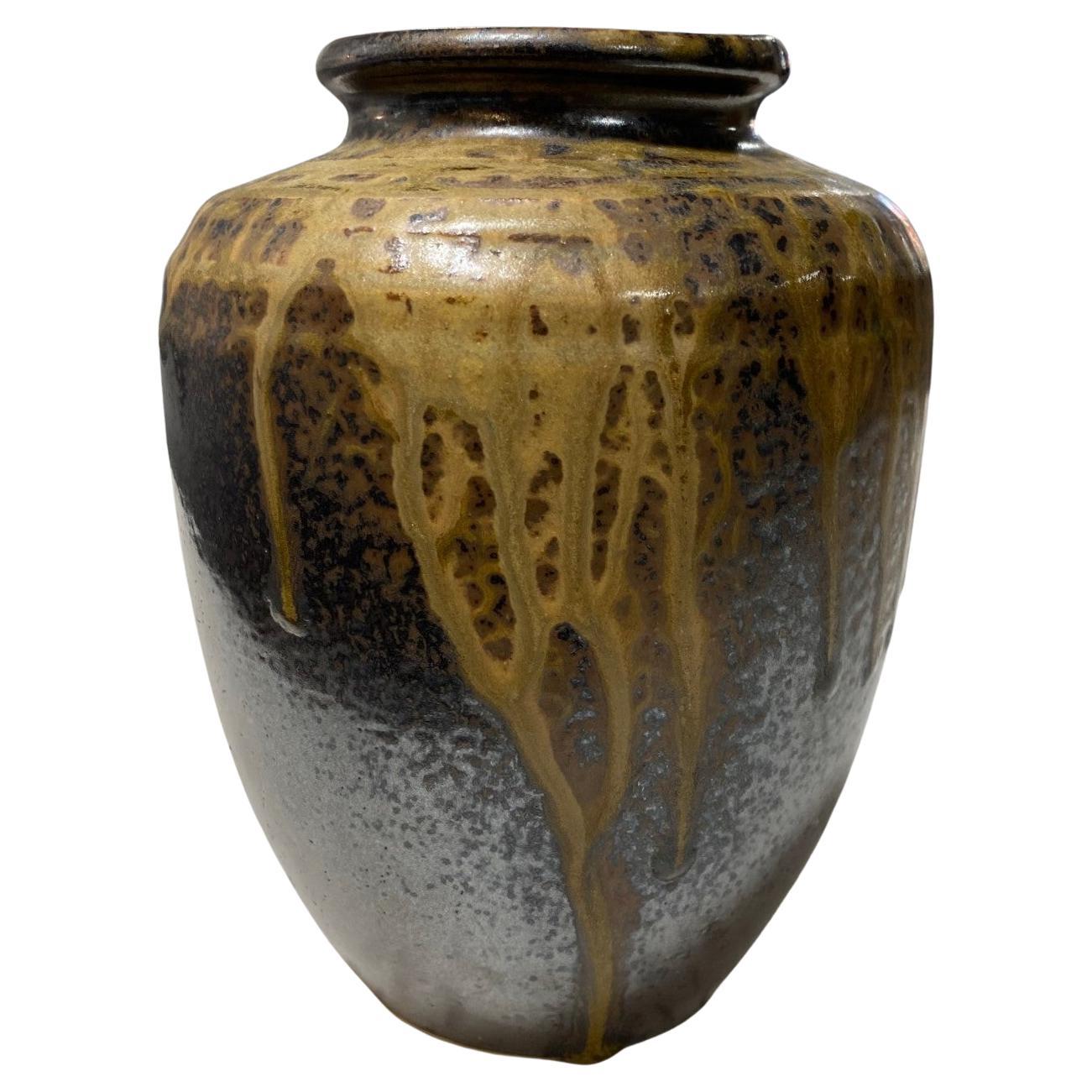 Japanese Antique Tamba Tanba Ware Natural Ash Glaze Wab-Sabi Pottery Vase Jar
