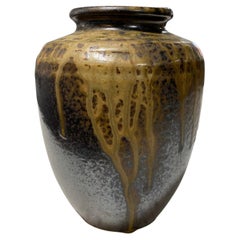 Japanese Antique Tamba Tanba Ware Natural Ash Glaze Wab-Sabi Pottery Vase Jar