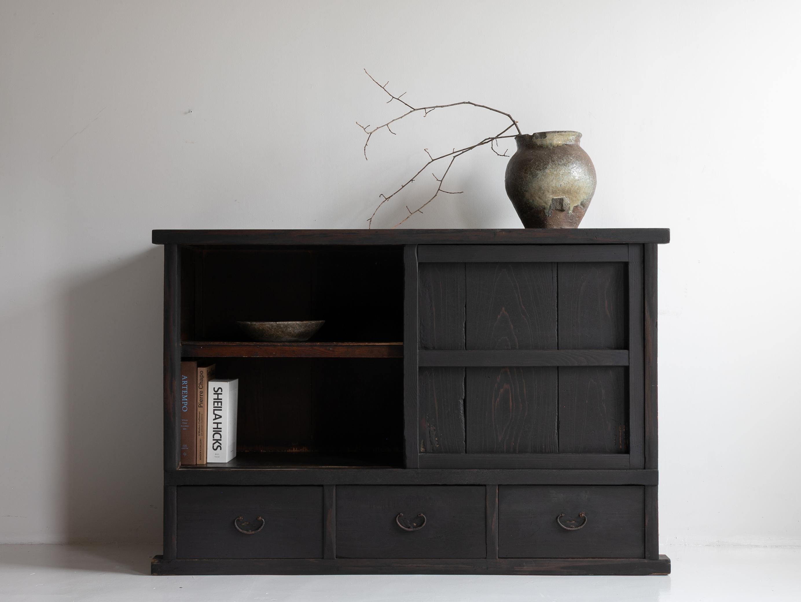 Cedar Japanese Antique Tansu 1860s-1900s / Sideboard Wabi Sabi For Sale