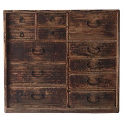 Tansu / Cabinet japonais ancien  Drapeau de la période Meiji Wabi-Sabi Mingei
