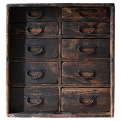 Antiguo Tansu Japonés / Mesa de Noche con Cajón de Armario / 1868-1912s / Wabi-Sabi