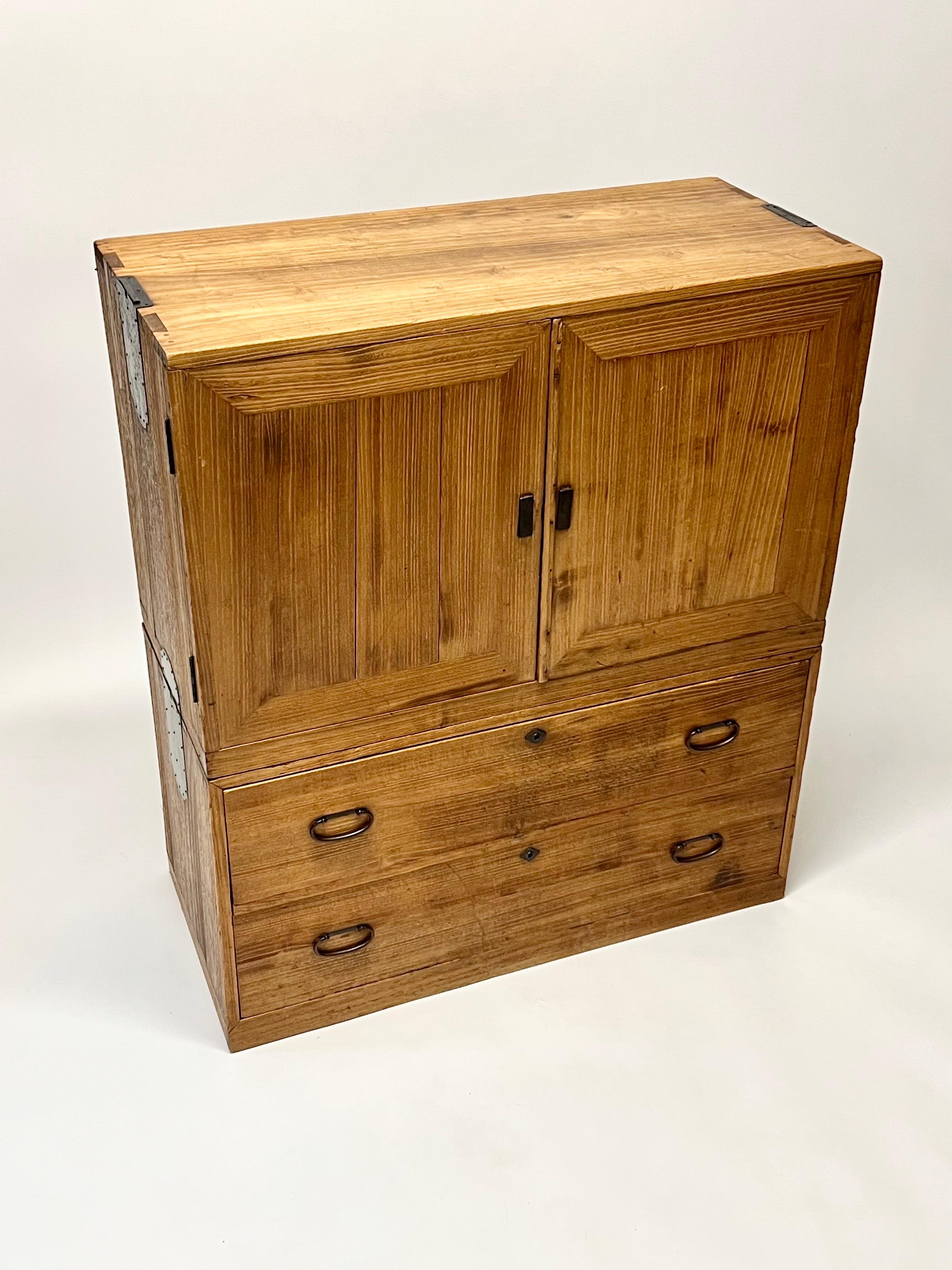 Taisho Japanese Antique Tansu Cabinet Dresser Two-Piece 20th Century