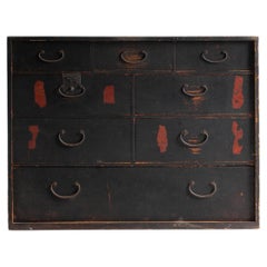 Coffre à tiroirs japonais ancien Tansu Edo Meiji Petits tiroirs Cabinet Wabi Sabi