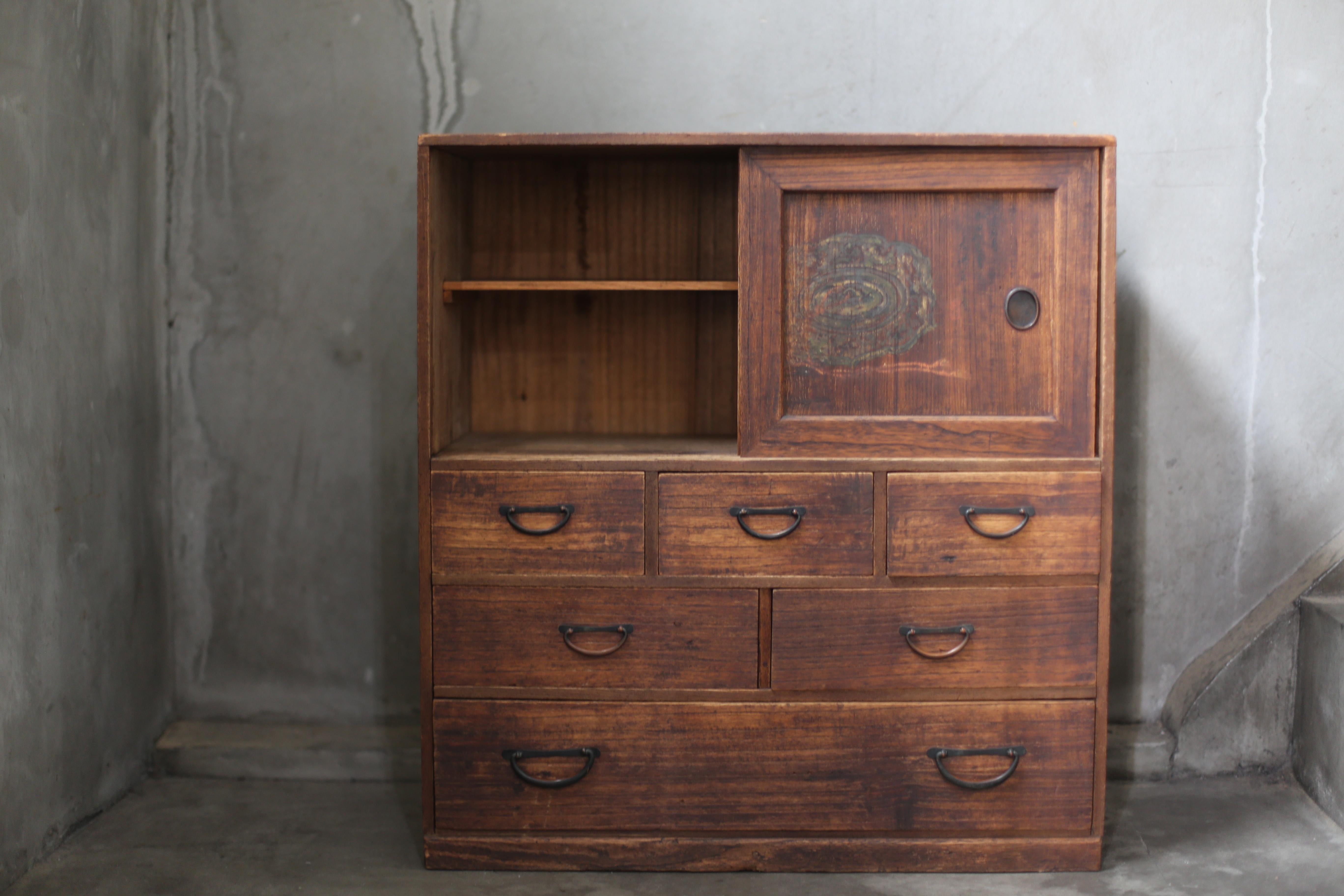 Japanese Antique Tansu with Paint 1860s-1900s/Chests of Drawers Wabisabi In Good Condition In Sammu-shi, Chiba