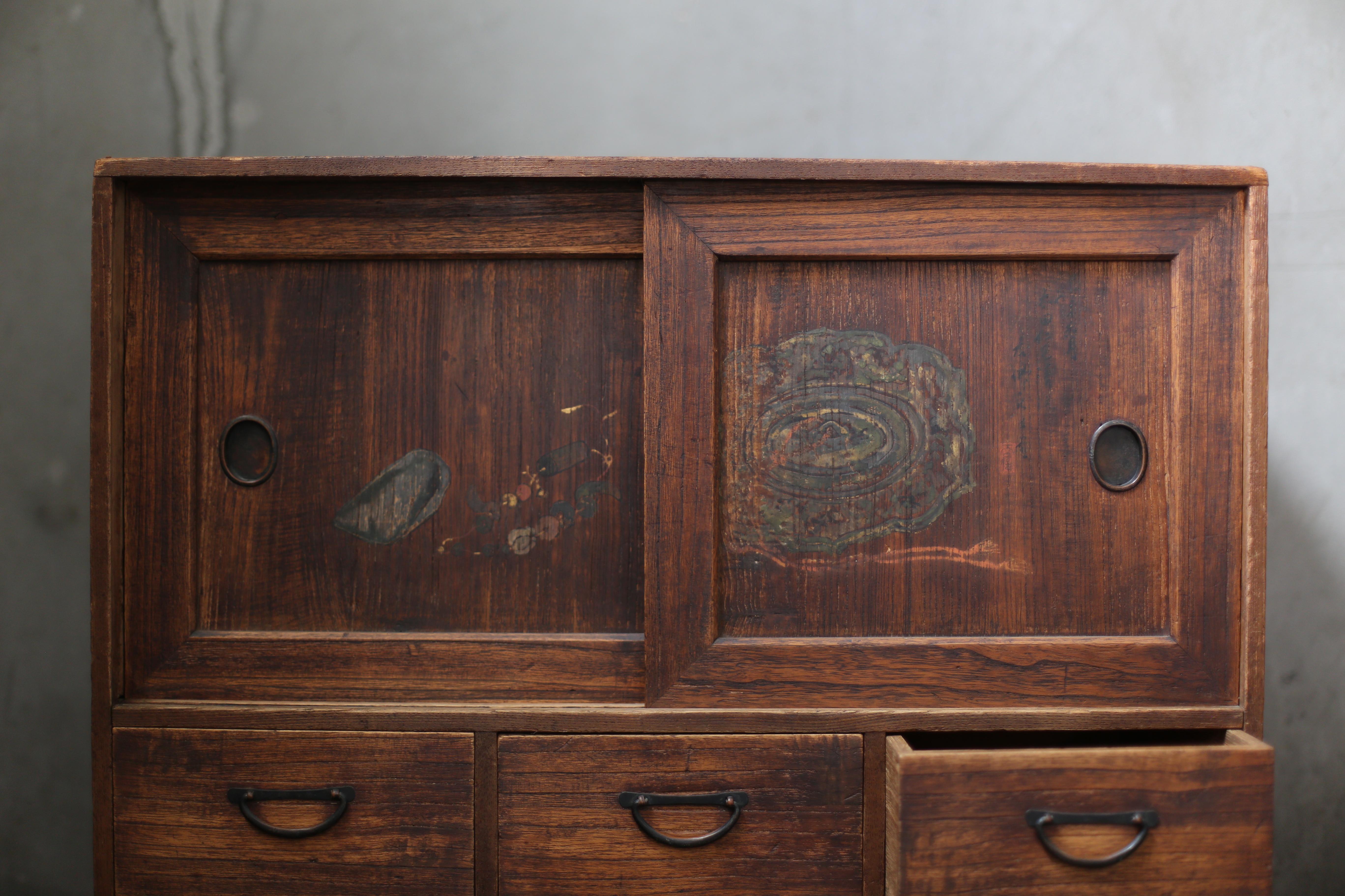 Cedar Japanese Antique Tansu with Paint 1860s-1900s/Chests of Drawers Wabisabi