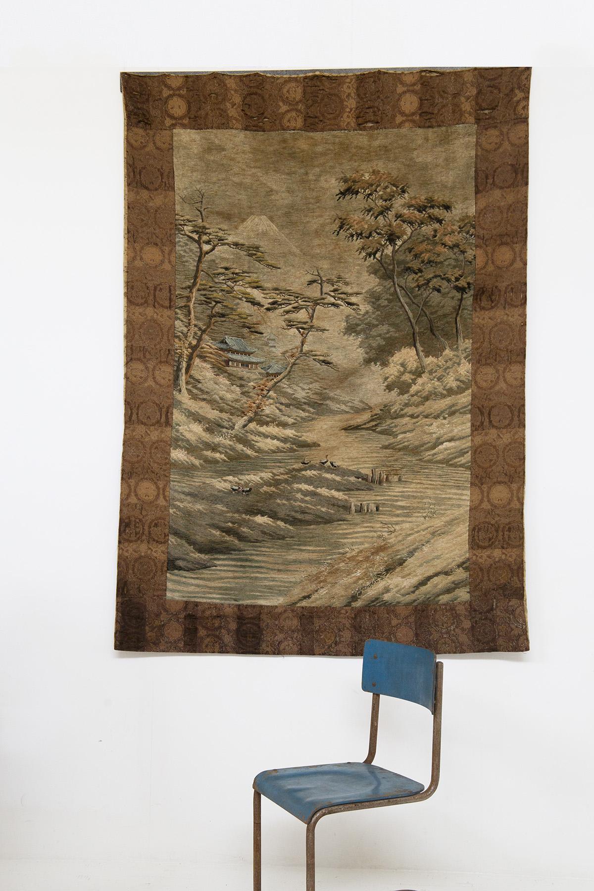 Japonisme Tapisserie japonaise ancienne en soie et coton