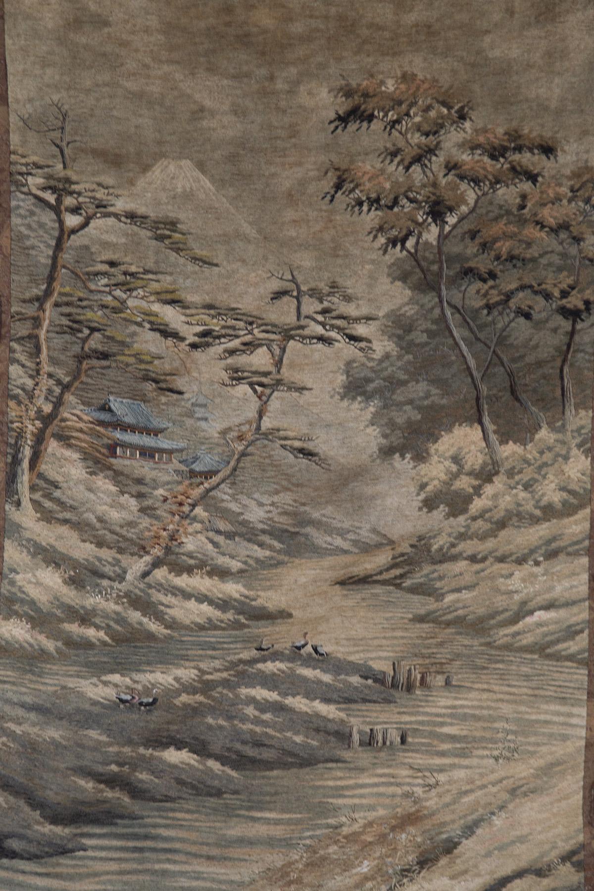 Japonisme Japanese Antique Tapestry in Silk and Cotton