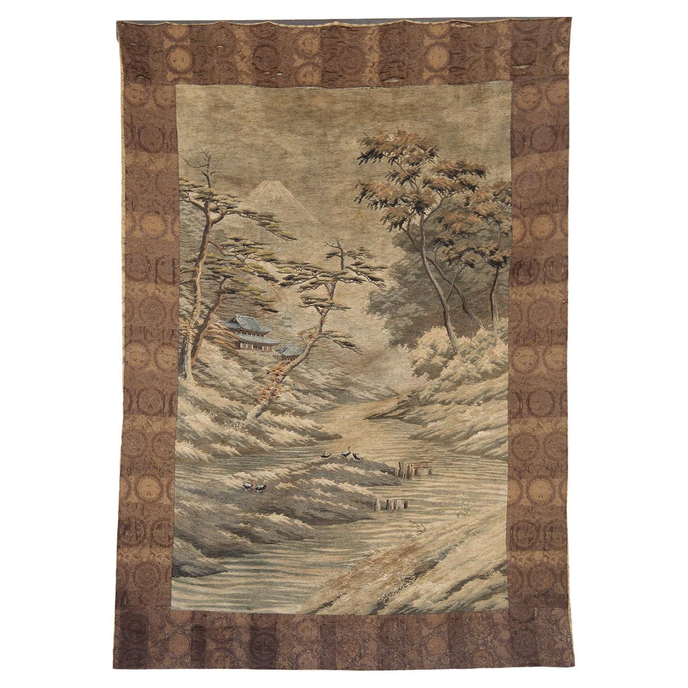Japanese Antique Tapestry in Silk and Cotton