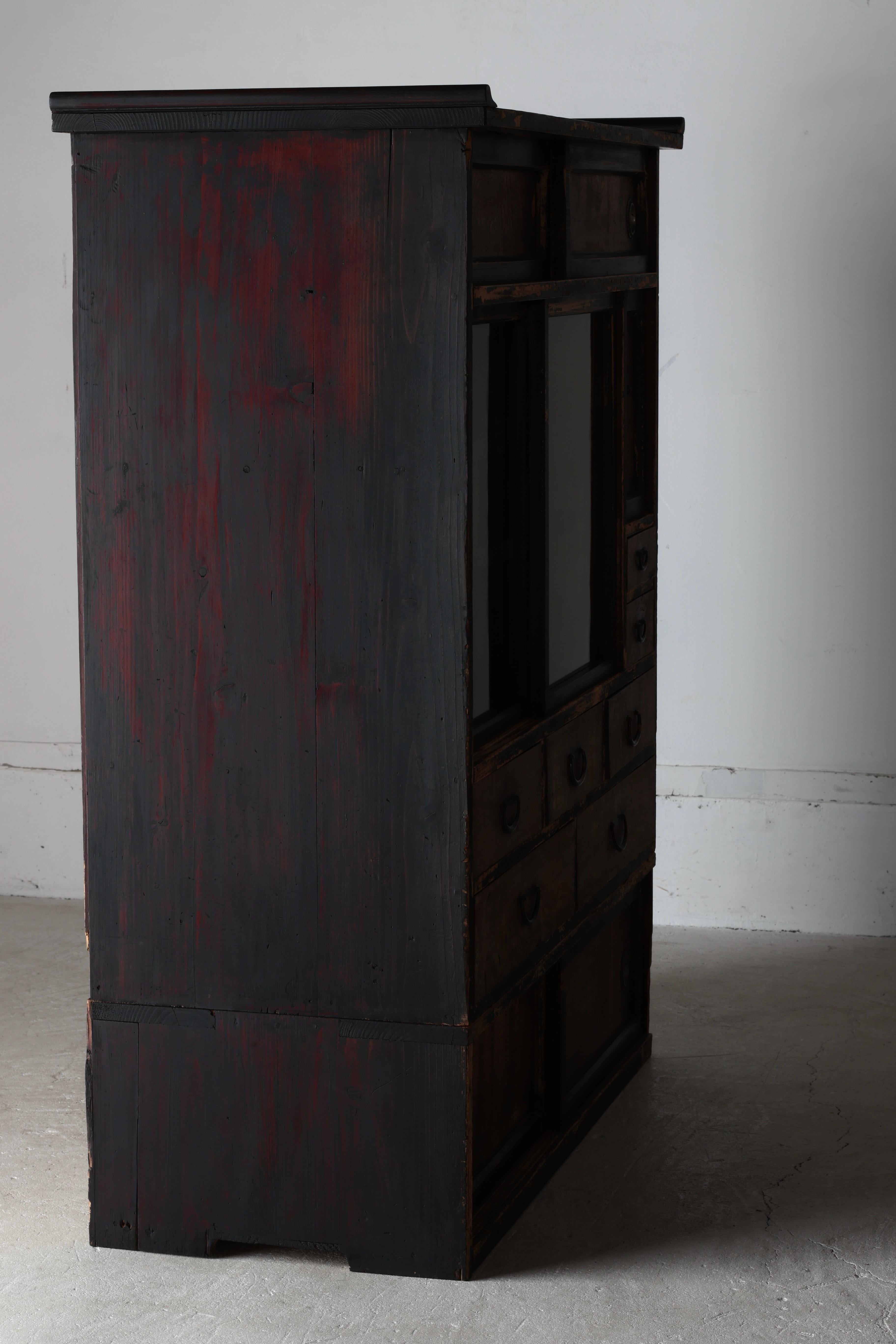 Antico gabinetto giapponese per il tè / Deposito per tansu / Circa 1900 / Wabi-sabi in vendita 9