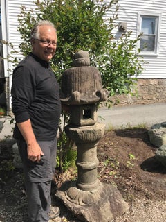 Japanese Antique Tea Master "Rikyu" Stone Lantern, Hand-Carved 19th Century