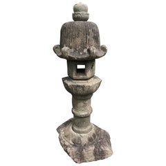 Japanese Antique Tea Master "Rikyu" Stone Lantern, Hand-Carved 19th Century