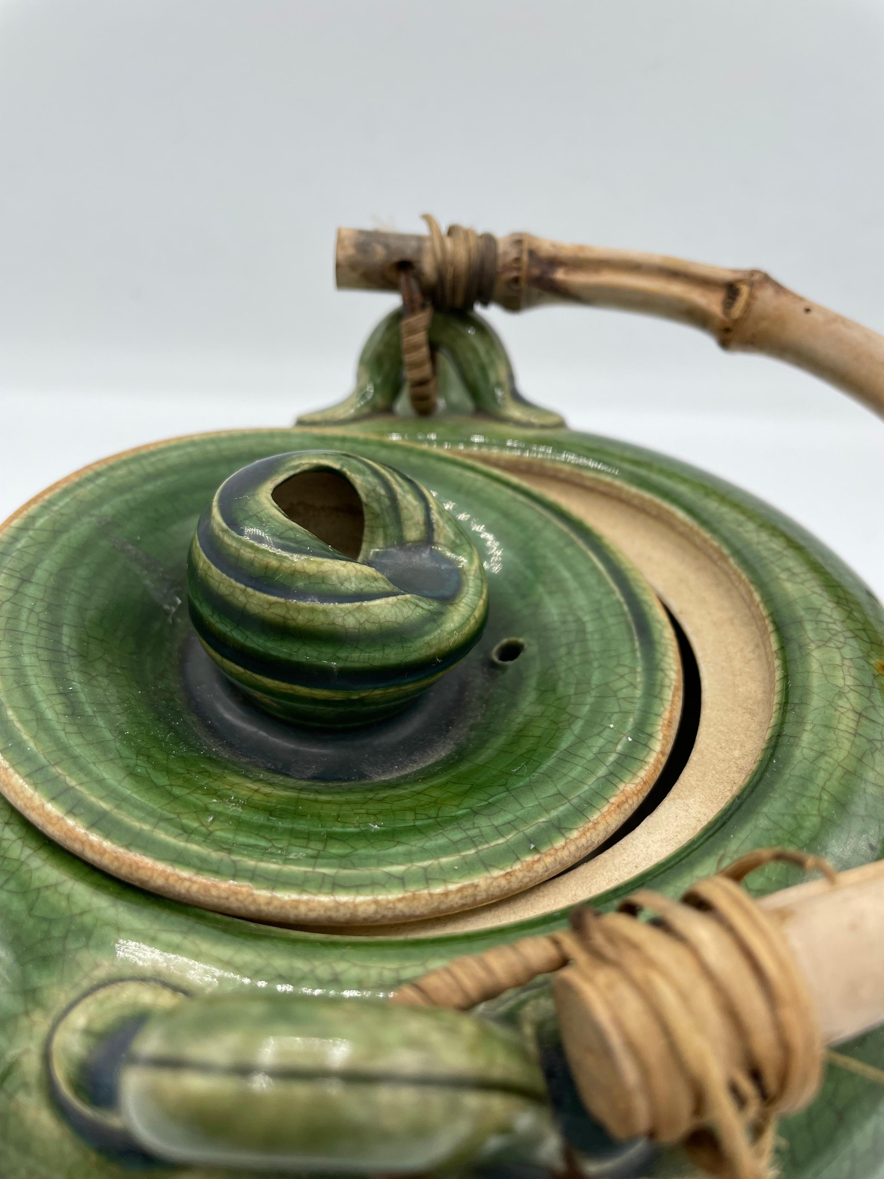 Japanese Antique Tea Pot Oribe Style, 1920s 1