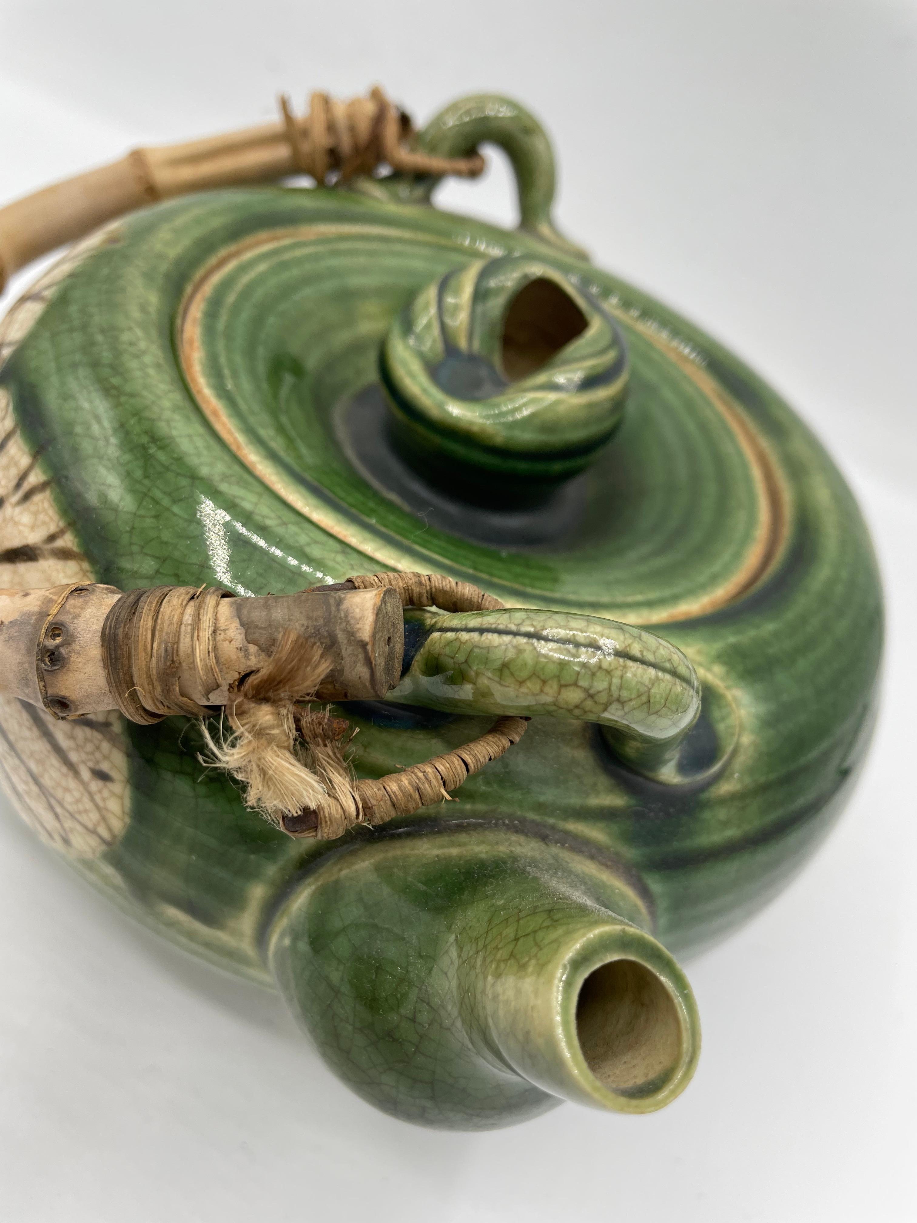 Japanese Antique Tea Pot Oribe Style, 1920s 2