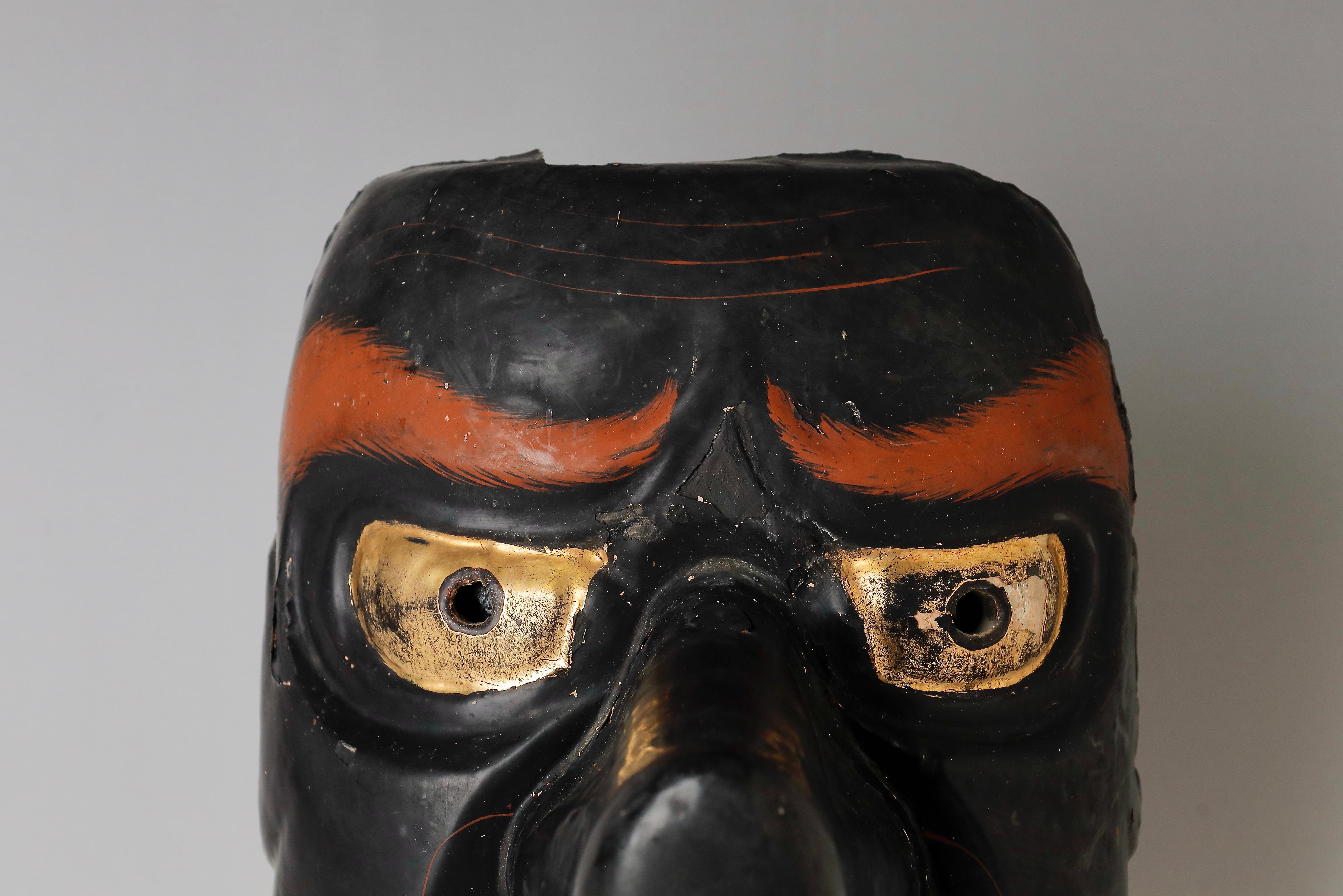 Hand-Carved Japanese Antique Tengu Mask, 18th Century