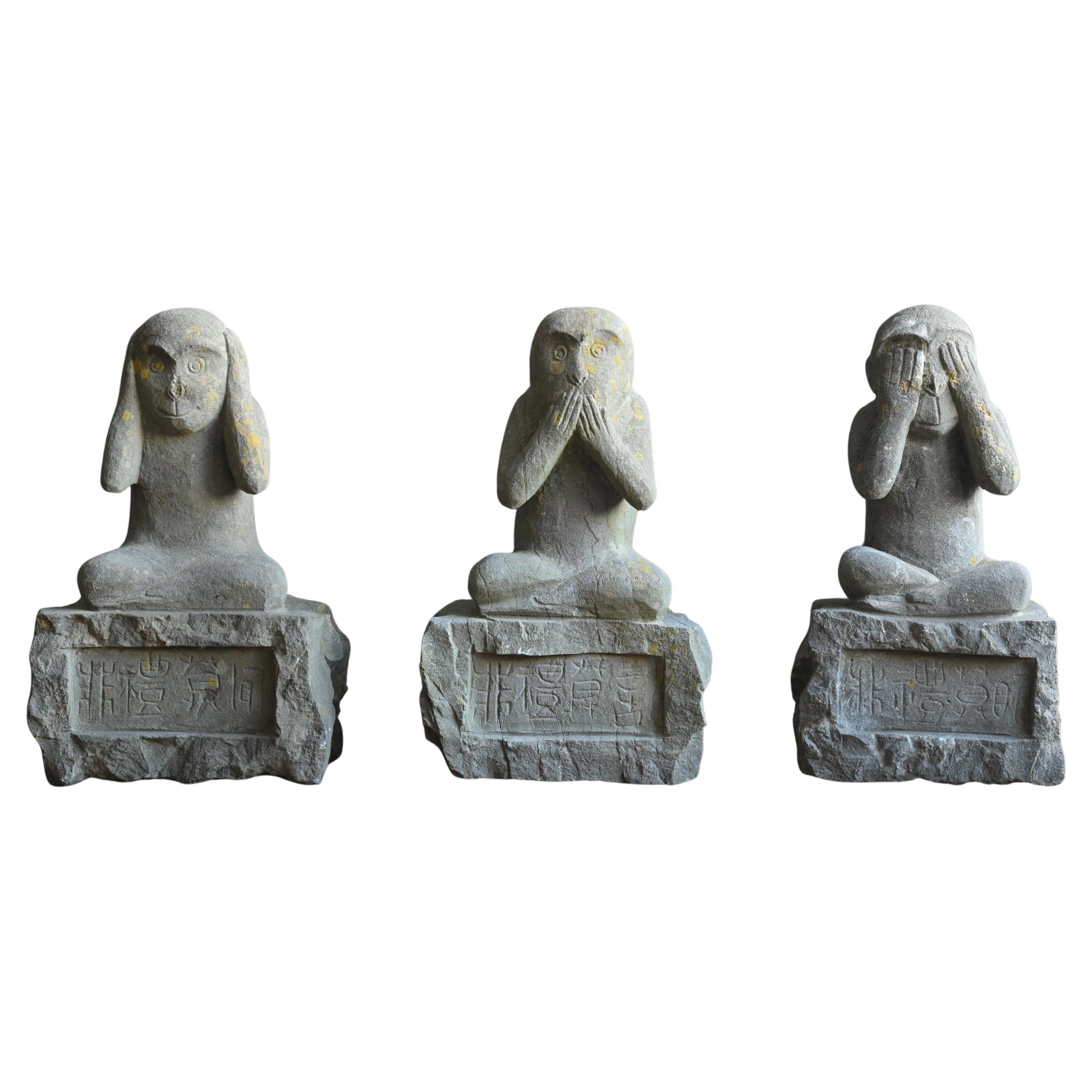 Antico giapponese: Tre scimmie del periodo Edo / 19° secolo / "San-en"