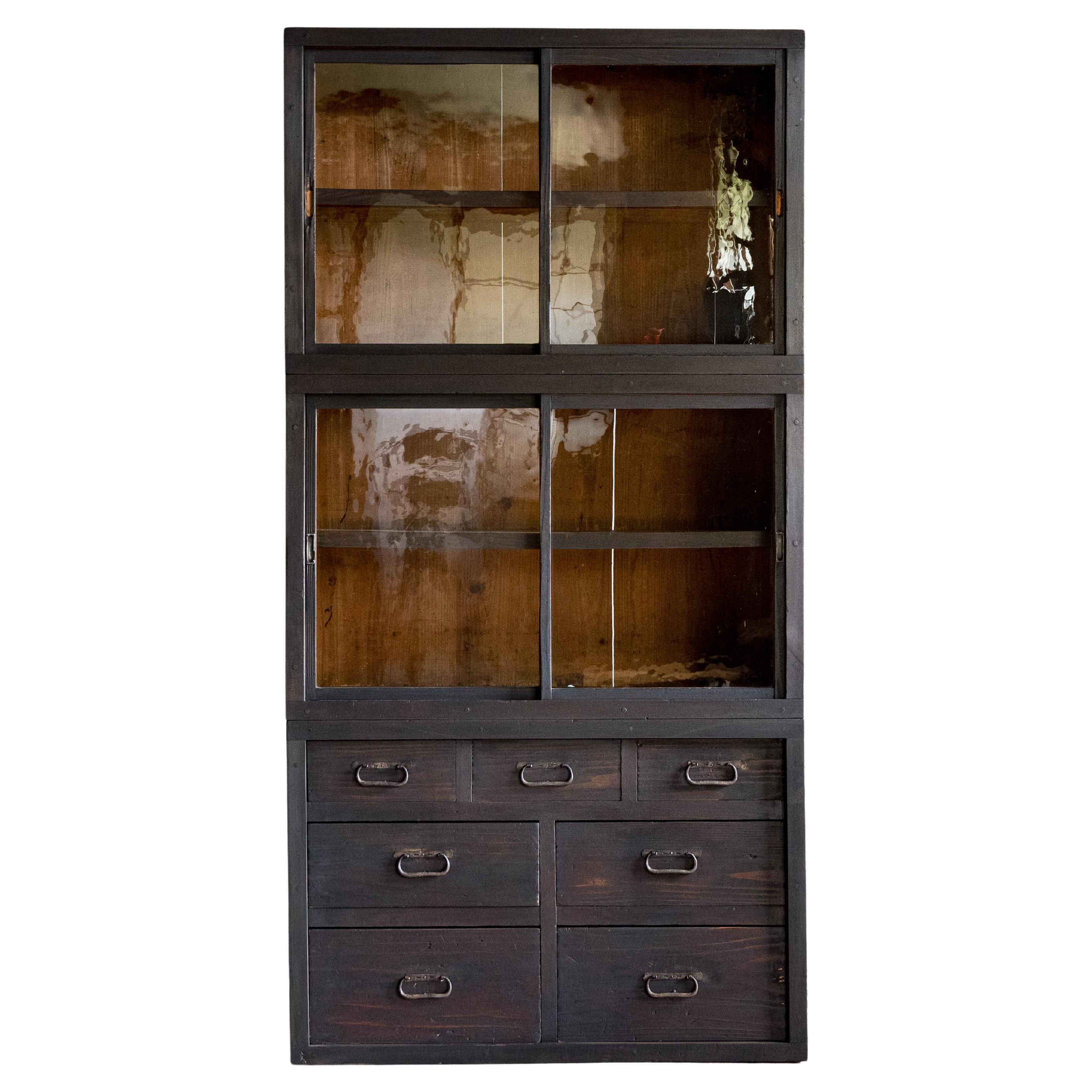Japanese Antique Three-Section Cupboard, Late Meiji (1890s–1912)
