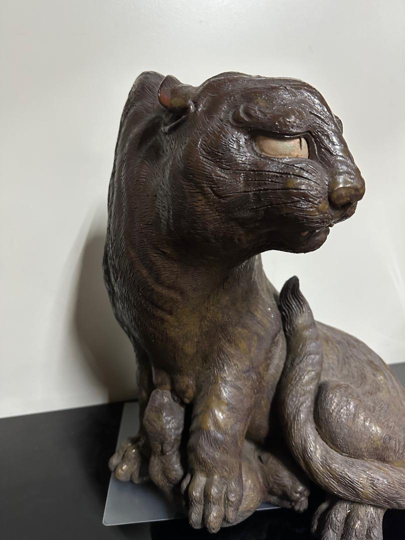 Taisho Japanese Antique Tiger With Baby Handmade Hand Glazed Master Work