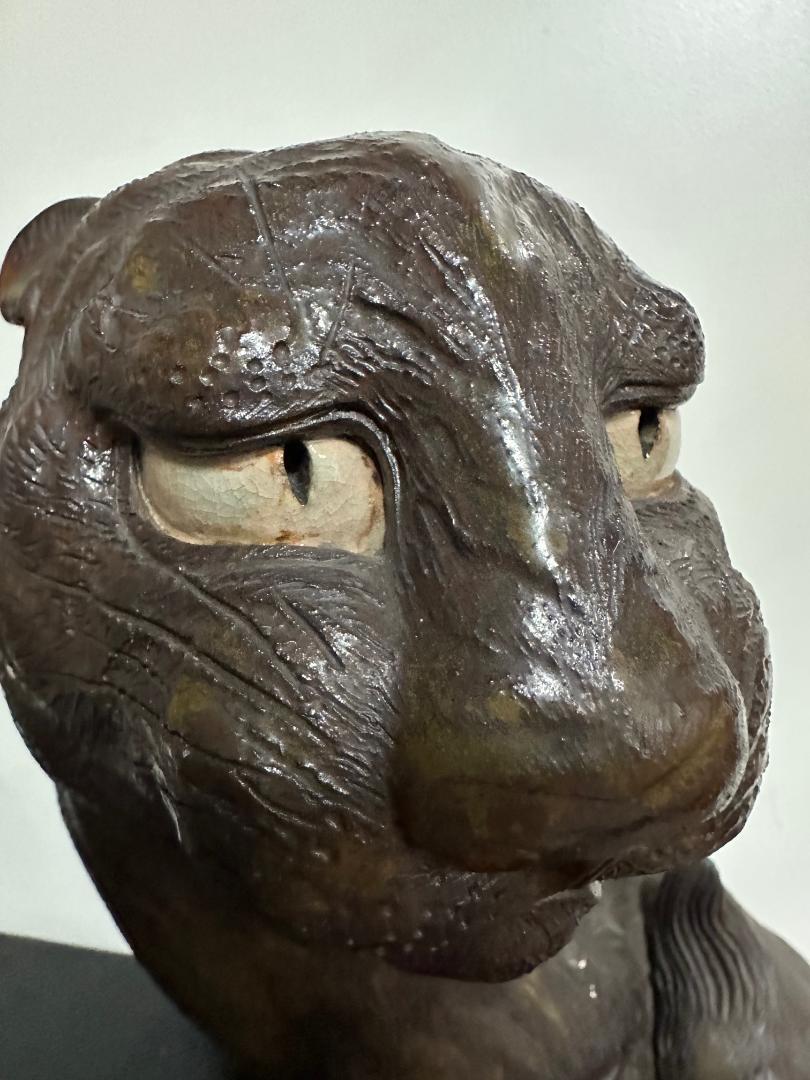 Japanese Antique Tiger With Baby Handmade Hand Glazed Master Work In Good Condition In South Burlington, VT