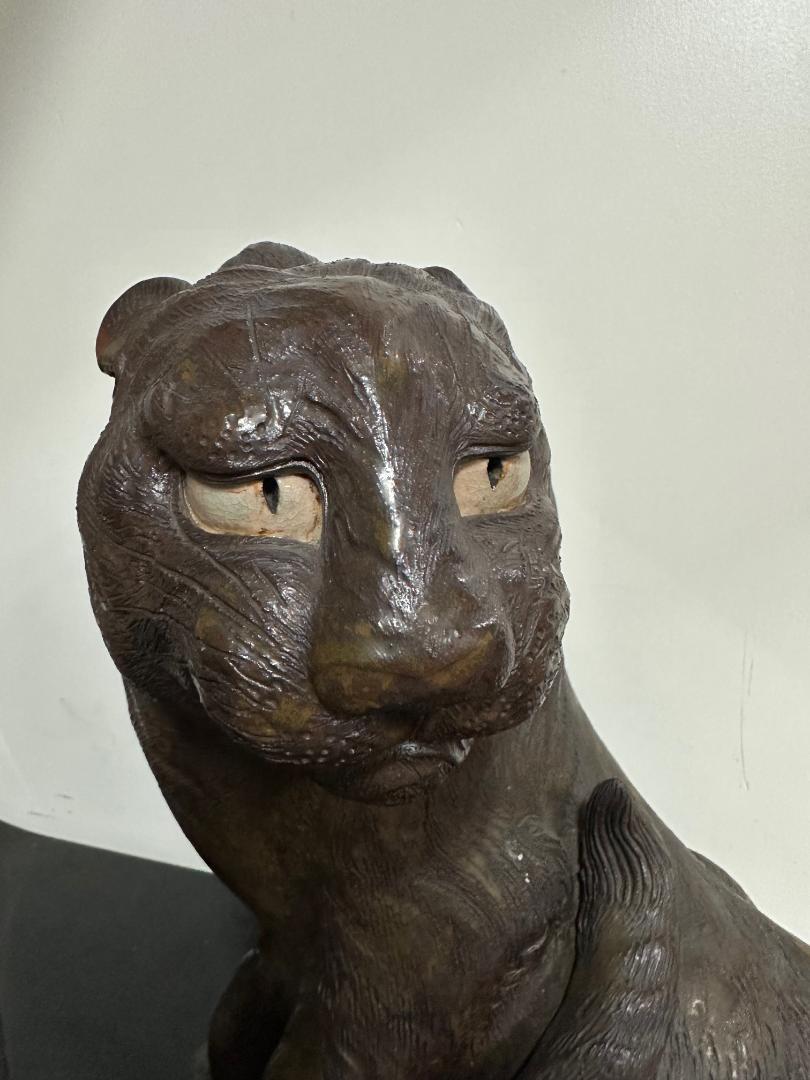 Ceramic Japanese Antique Tiger With Baby Handmade Hand Glazed Master Work