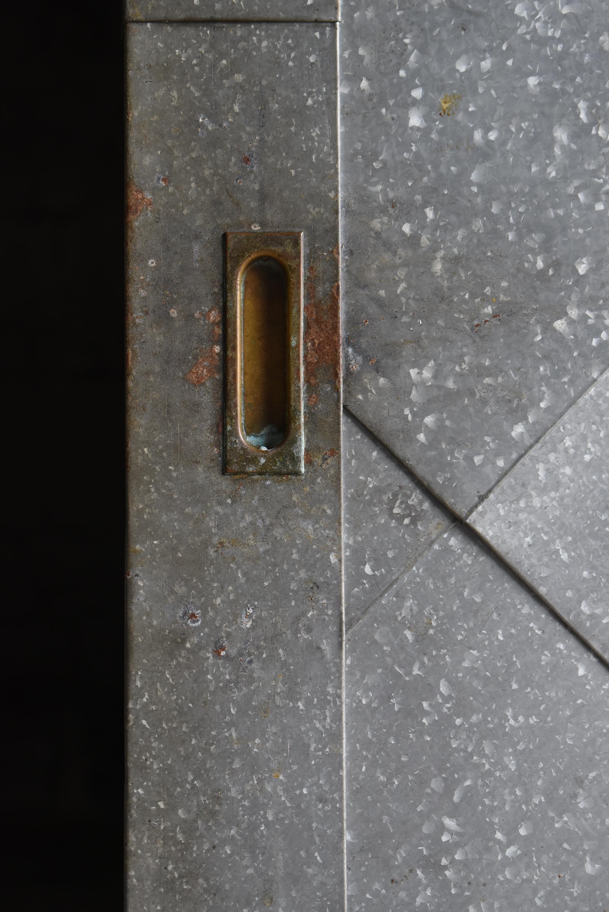 Woodwork Japanese Antique Galvanized Steel-Clad Sliding Door 1860s-1920s / Wabisabi For Sale