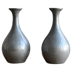 Japanese Antique Tin Vase / Sake Bottle / Set of 2 / 1850-1920