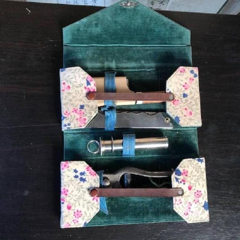 Here's a rare find from a collector we visited in Japan. A very unusual treasure from Japan. 

This is an antique boxed tool kit of four (4) Japanese high quality tools used for pruning shrubs and bonsai. All come neatly tucked into an old folding