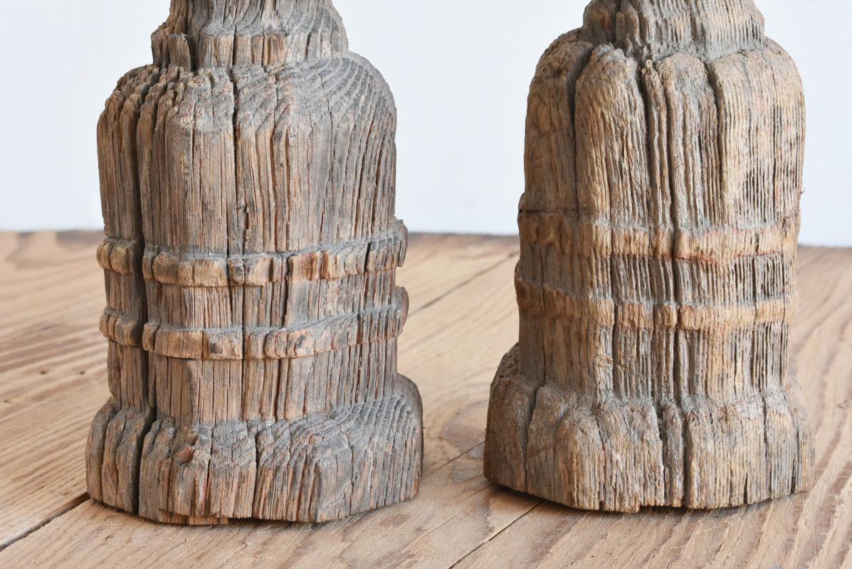 Cypress Japanese Antique Traditional Design Wood Carving / Wabi-Sabi Art / Edo Period