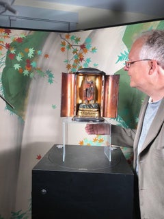 Japanese Antique Traveling Shrine Buddhist Bodhisattva with Staff and Beads