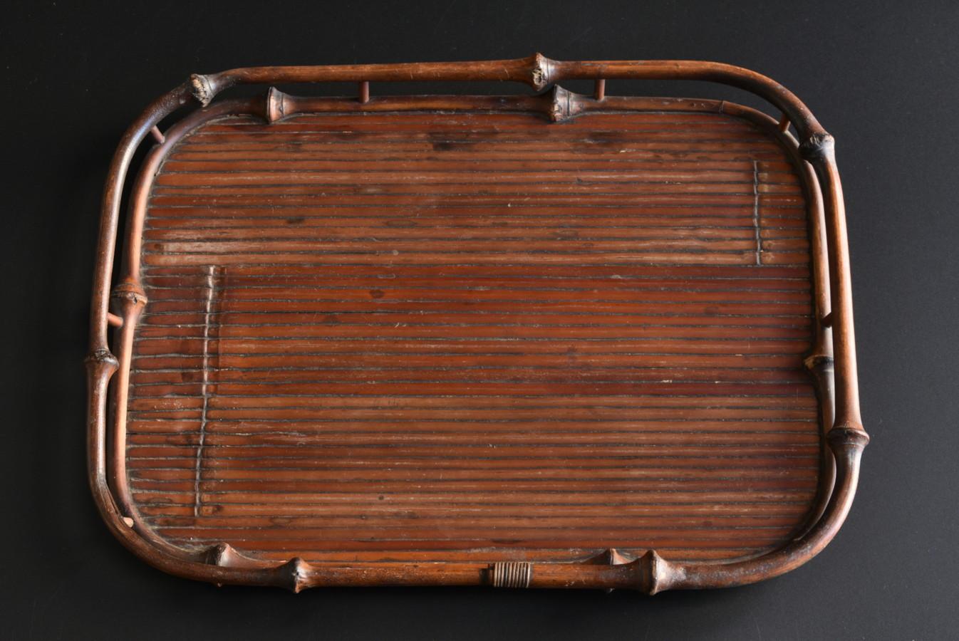 Hand-Crafted Japanese antique tray made of bamboo/Late Meiji to early Showa period/Wabi-sabi