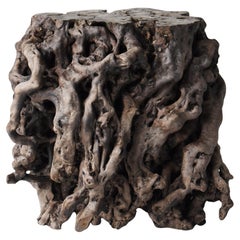 Taburete Japonés Antiguo de Raíz de Árbol 1860s-1920s / Mesa Auxiliar Wabisabi