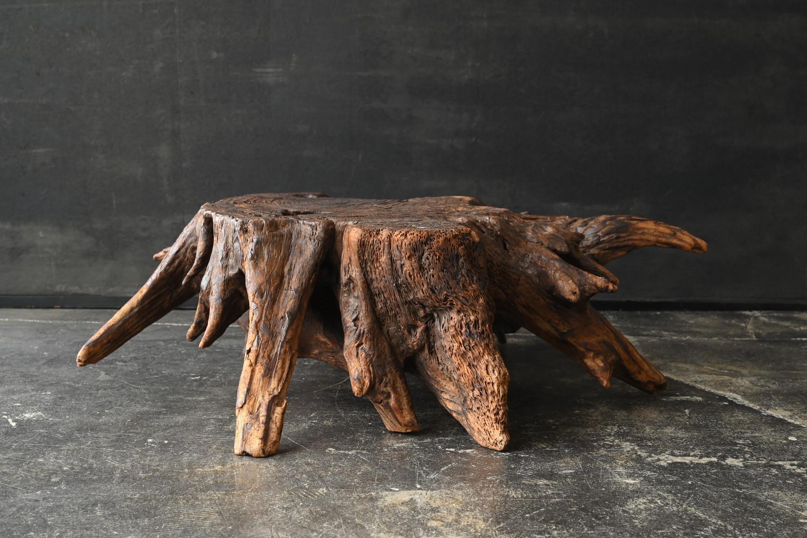Japanese antique tree stump low stool / Early 20th century