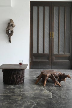 Japanese antique tree stump low stool / Early 20th century / Bonsai stand