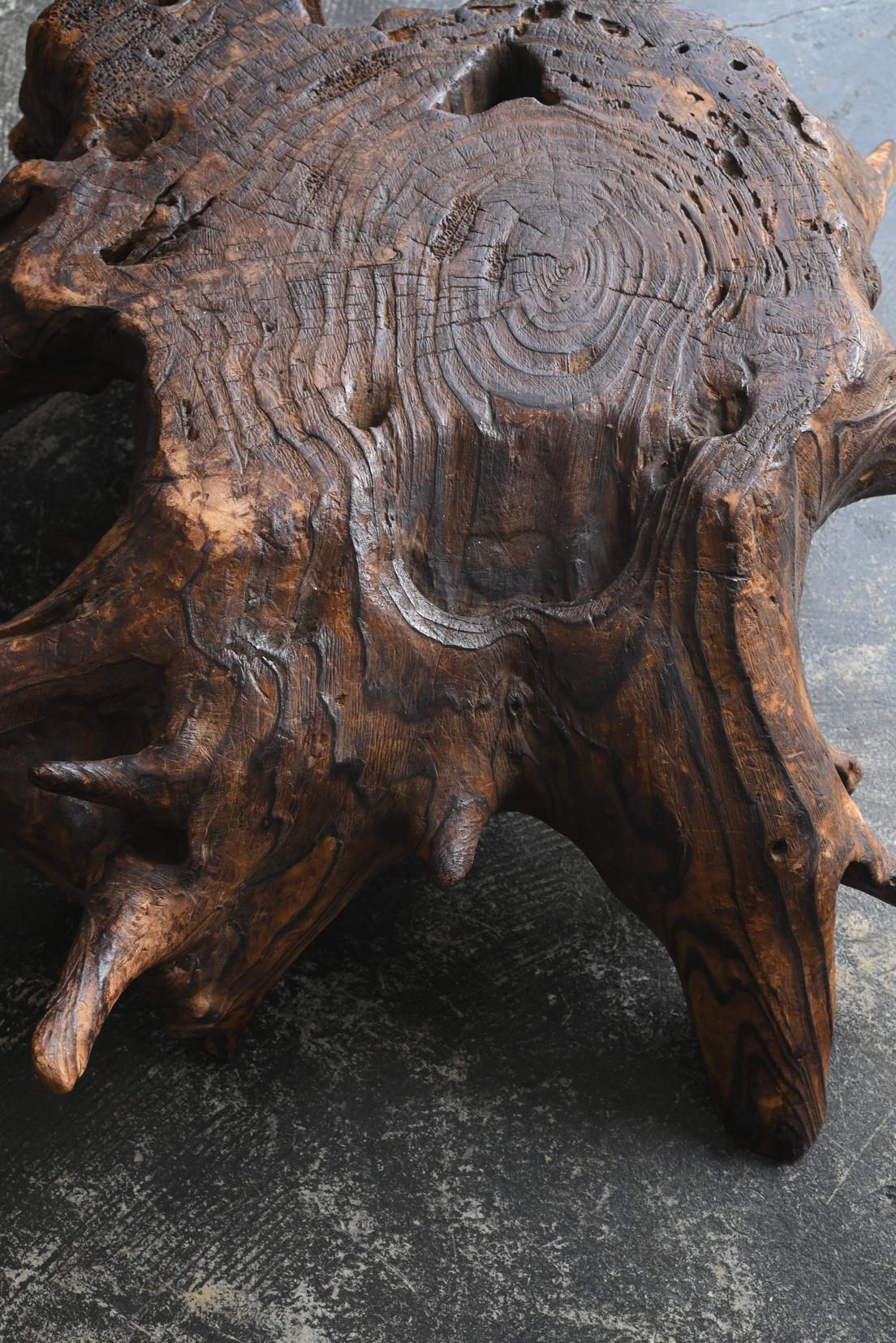 Japanese antique tree stump low stool / Early 20th century