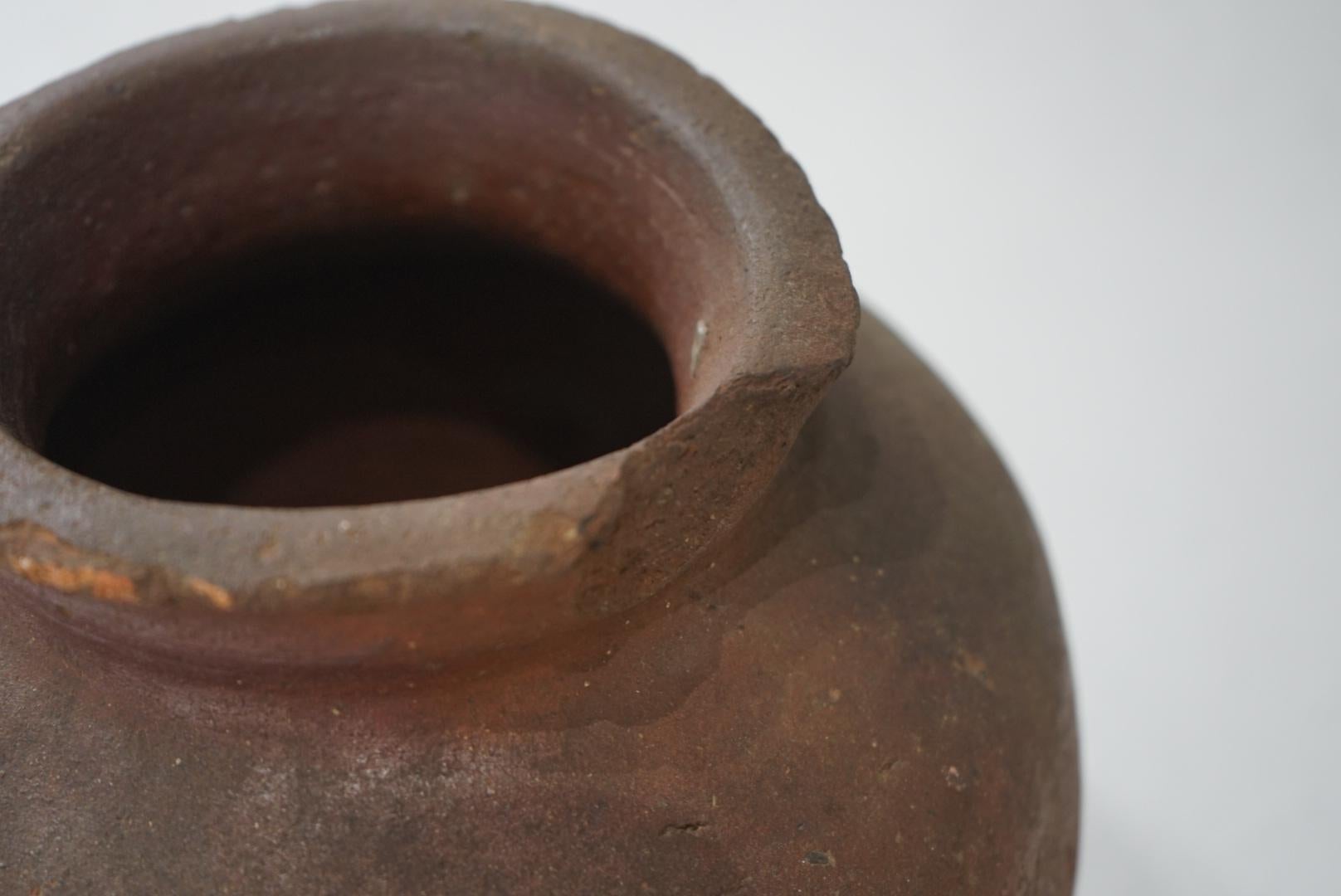 Pottery Japanese Antique Tsubo pot Flower Vase Wabi-Sabi For Sale