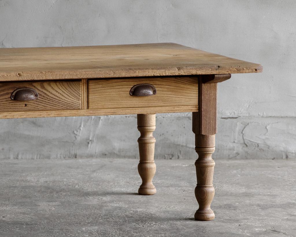 Wood Japanese Antique Turned Leg Low Table, Taisho Era'1912-1926', Wabi Sabi