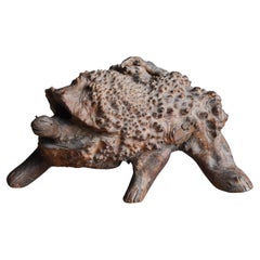 Japanese Antique Turtle Carved from a Natural Wood Burl 1900s-1940s / Wabisabi