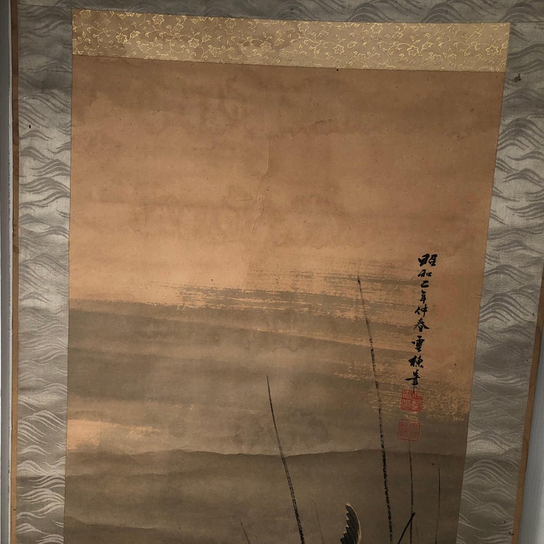 Japanese Antique Two Koi  Hand Painted Signed Scroll 3