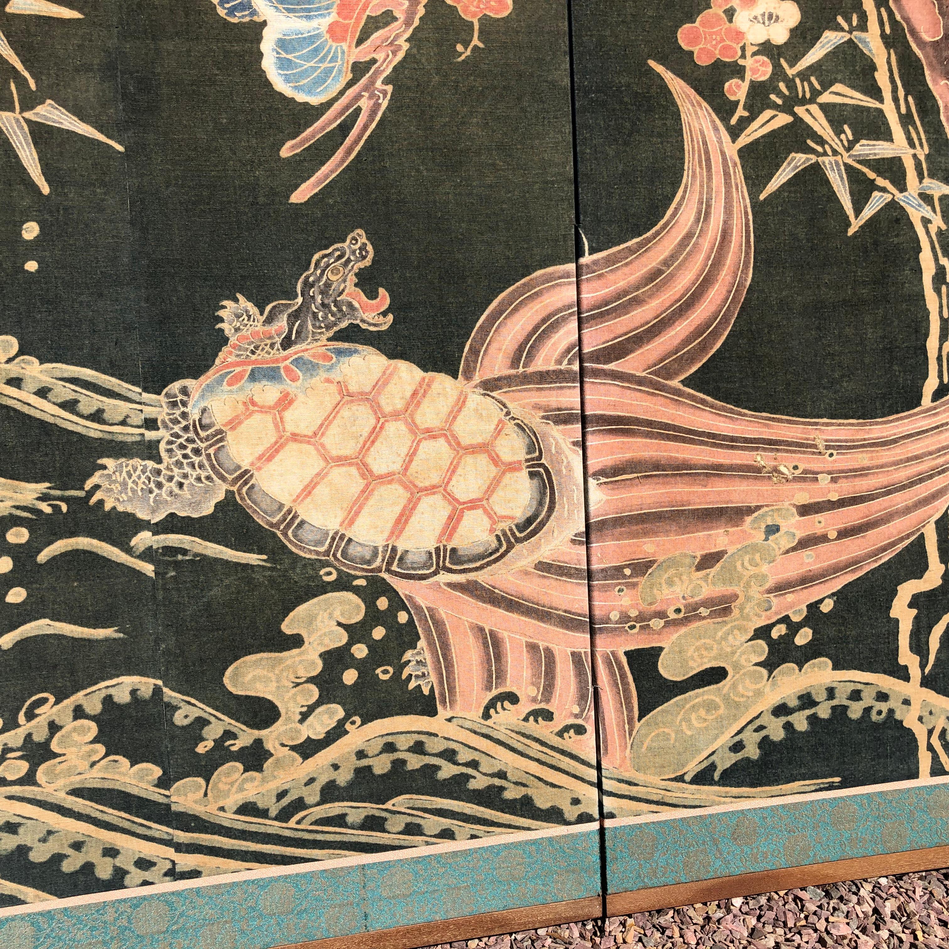 Japanese Antique Two Panel Screen Hand Spun Tsutsugaki Wall Art, 19th Century 5