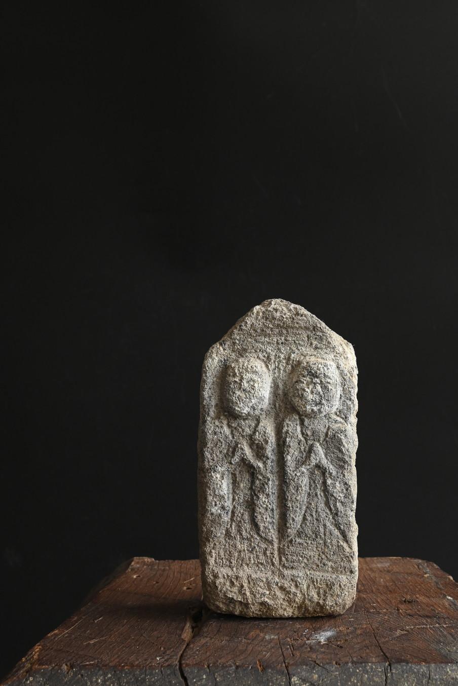 Japanese antique two-piece stone statue of a monk / Do-so-jin / Edo period 5