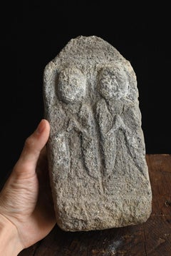 Japanese antique two-piece stone statue of a monk / Do-so-jin / Edo period