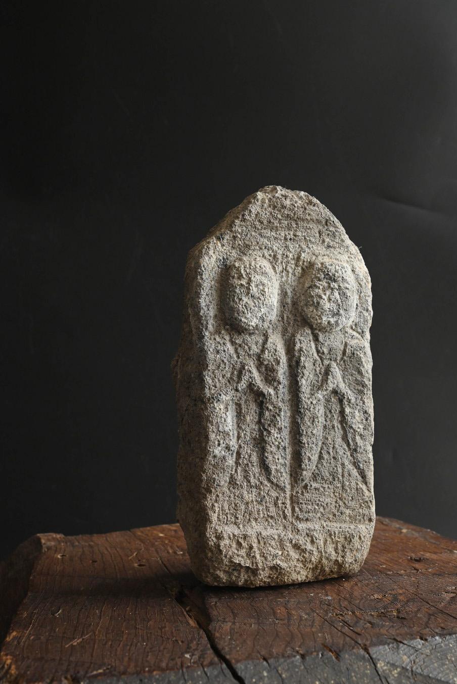 Hand-Carved Japanese antique two-piece stone statue of a monk / Do-so-jin / Edo period